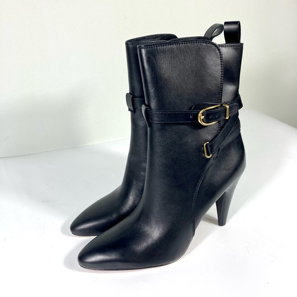 NWB Veronica Beard Sohelia Black Strap Leather High Heel Ankle Boots Bootie - Picture 10 of 17